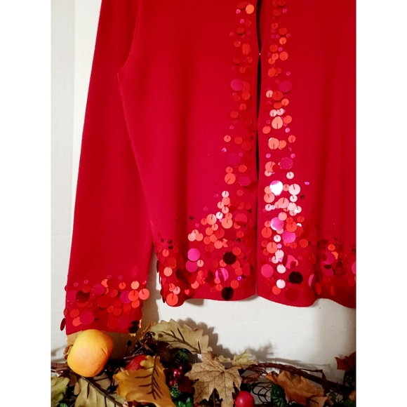 Ruby Rd. Red Sequin Detail Long Sleeve Knit Cardigan - Picture 6 of 16